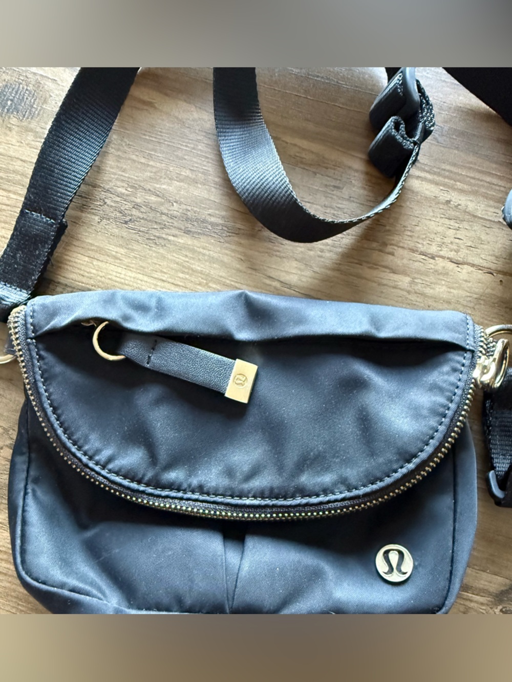 lululemon athletica Black Crossbody Bag with Gold Accents